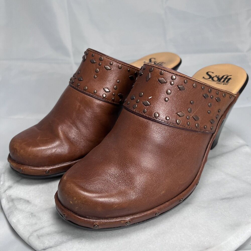 Sofft Mules Women's Laina Mocha Leather Studded Clogs Shoes Size 8M - Picture 5 of 15